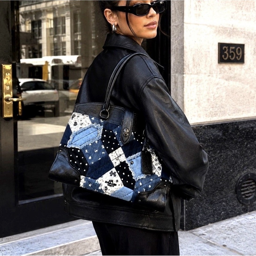 COACH Mercer Satchel 30 Canyon Quilt Denim Black Blue Quilted Patchwork RARE!!
